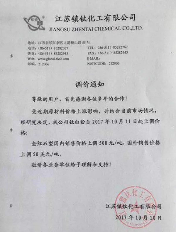 鈦白粉又雙叒叕漲價 16家鈦白粉企業集中提價